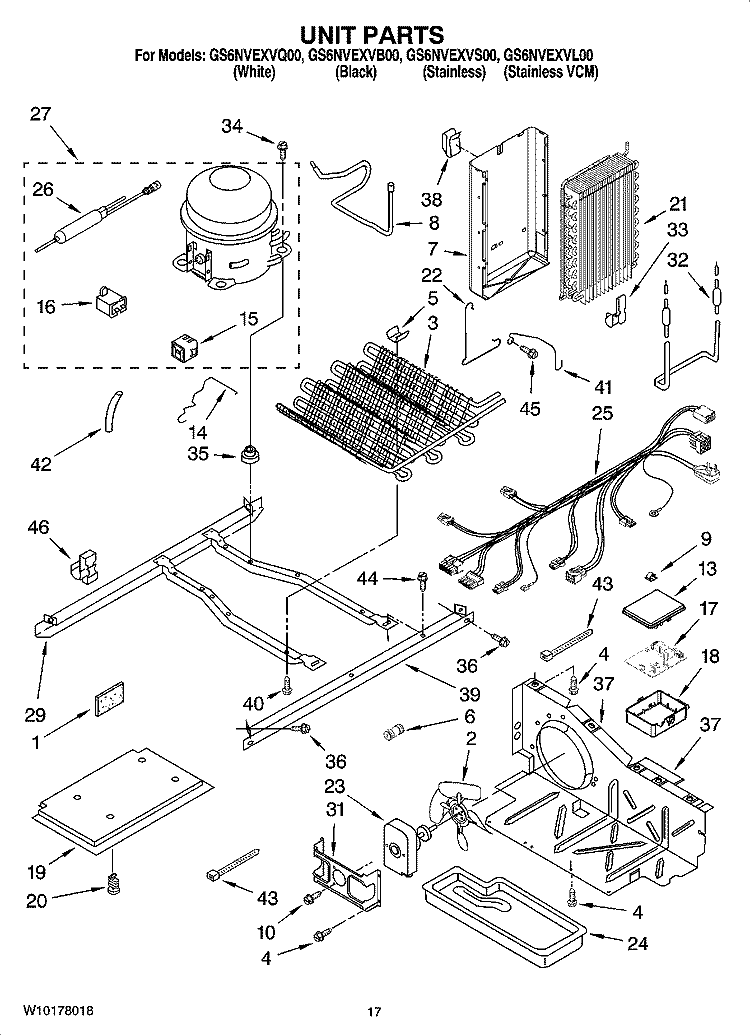 UNIT PARTS Diagram and Parts List for GS6NVEXVS00  Whirlpool Refrigerator