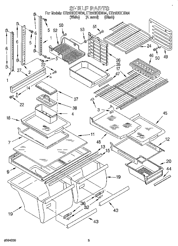 SHELF Diagram and Parts List for ET21DKXDN04  Whirlpool Refrigerator