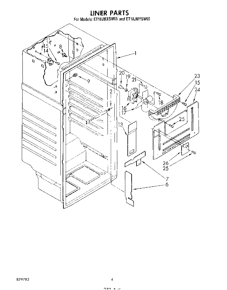LINER Diagram and Parts List for ET18JMYSN05  Whirlpool Refrigerator