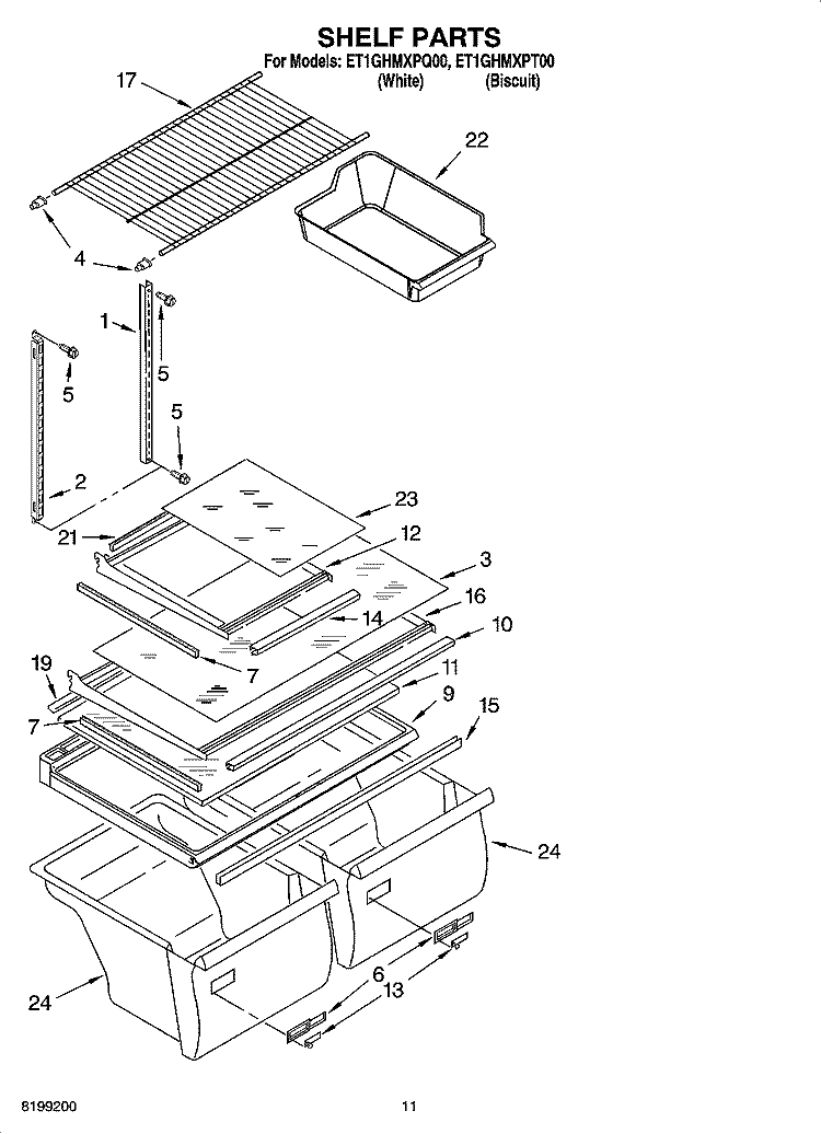 SHELF PARTS, OPTIONAL PARTS Diagram and Parts List for ET1GHMXPQ00  Whirlpool Refrigerator