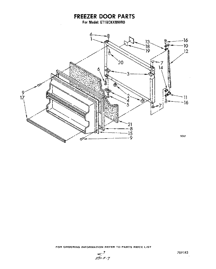 FREEZER DOOR Diagram and Parts List for ET18CKXMWR0  Whirlpool Refrigerator