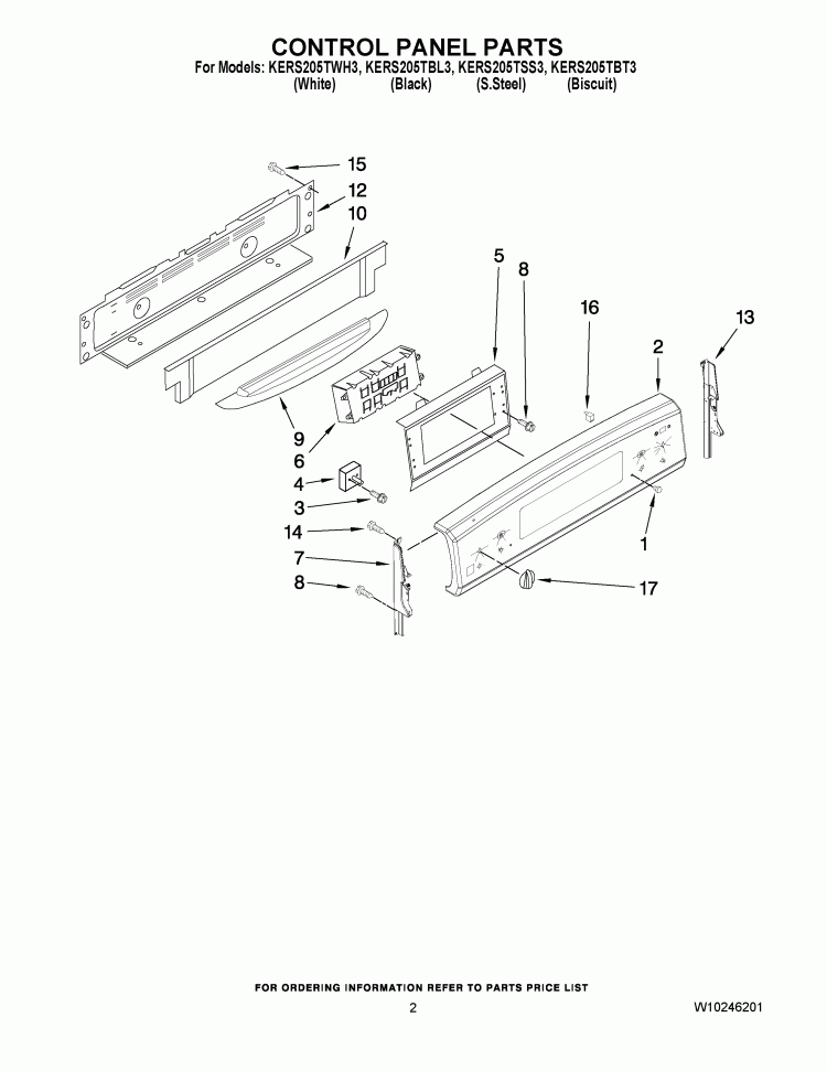 CONTROL PANEL PARTS Diagram and Parts List for  KitchenAid Range