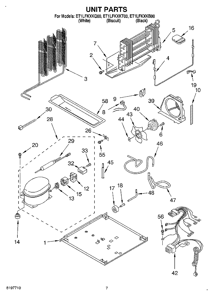 UNIT Diagram and Parts List for ET1LFKXKT00  Whirlpool Refrigerator