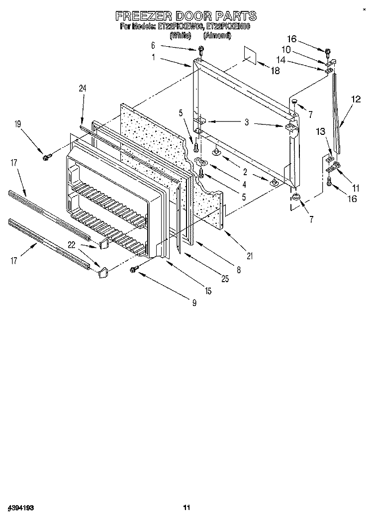 FREEZER DOOR, LIT/OPTIONAL Diagram and Parts List for ET22PKXEN00  Whirlpool Refrigerator