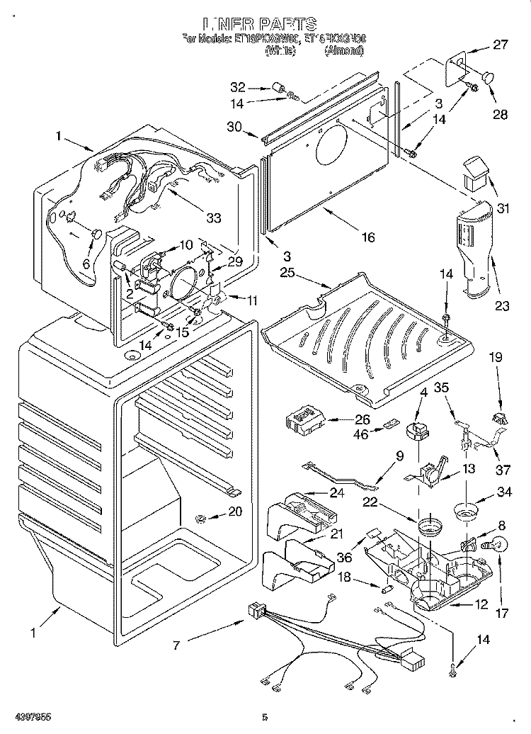 LINER Diagram and Parts List for ET18PKXGN00  Whirlpool Refrigerator
