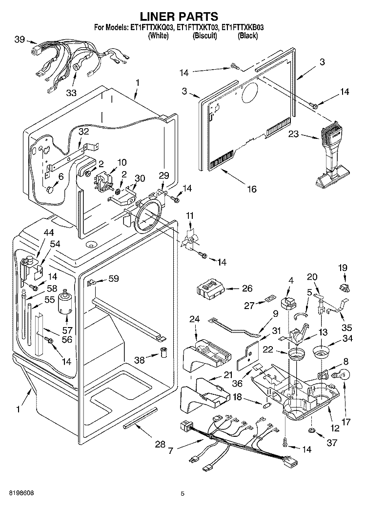 LINER PARTS Diagram and Parts List for ET1FTTXKB03  Whirlpool Refrigerator