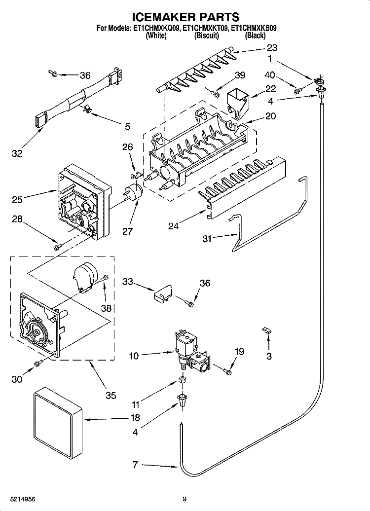 ICEMAKER PARTS Diagram and Parts List for ET1CHMXKT09  Whirlpool Refrigerator
