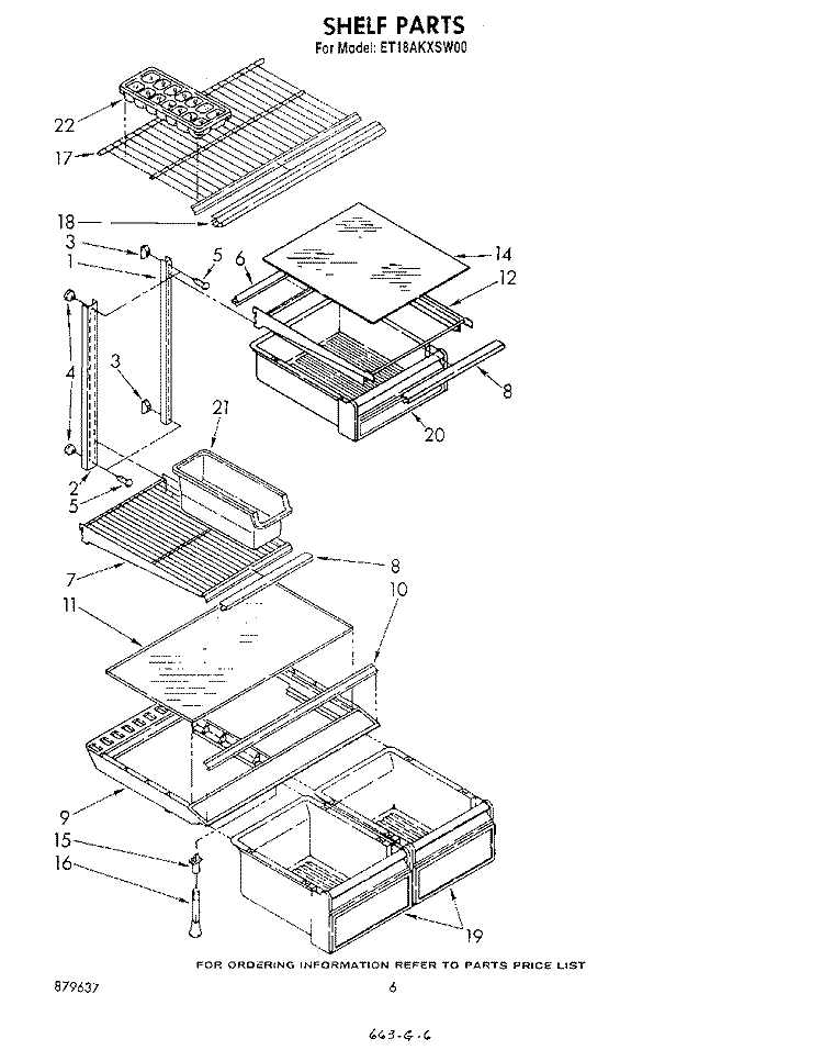 SHELF Diagram and Parts List for ET18AKXSW00  Whirlpool Refrigerator