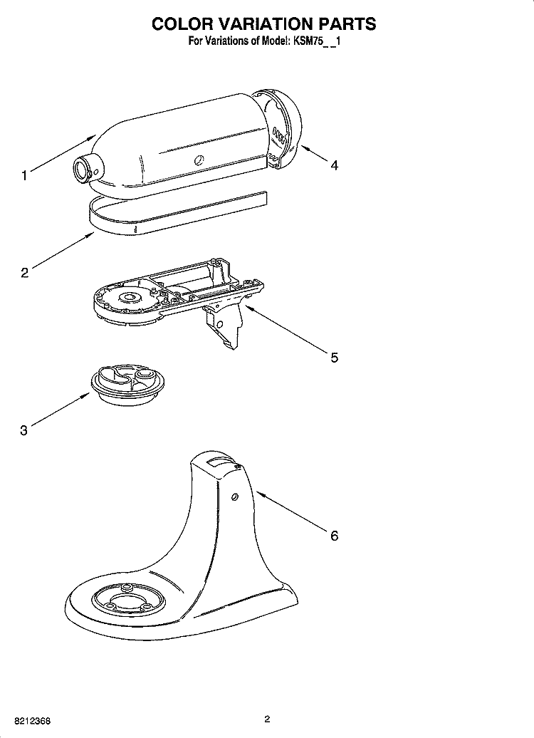COLOR VARIATION PARTS Diagram and Parts List for  KitchenAid Mixer