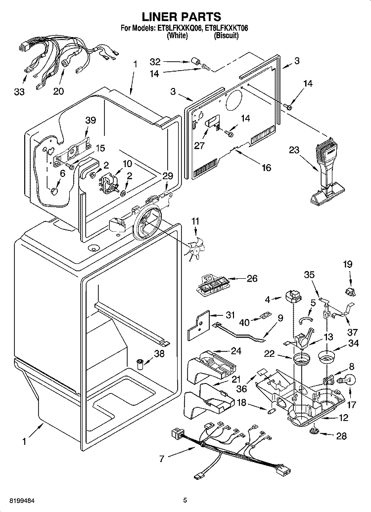 LINER PARTS Diagram and Parts List for ET8LFKXKT06  Whirlpool Refrigerator