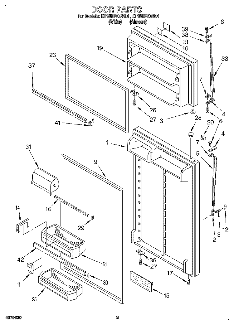 DOOR Diagram and Parts List for ET18HPXDN01  Whirlpool Refrigerator
