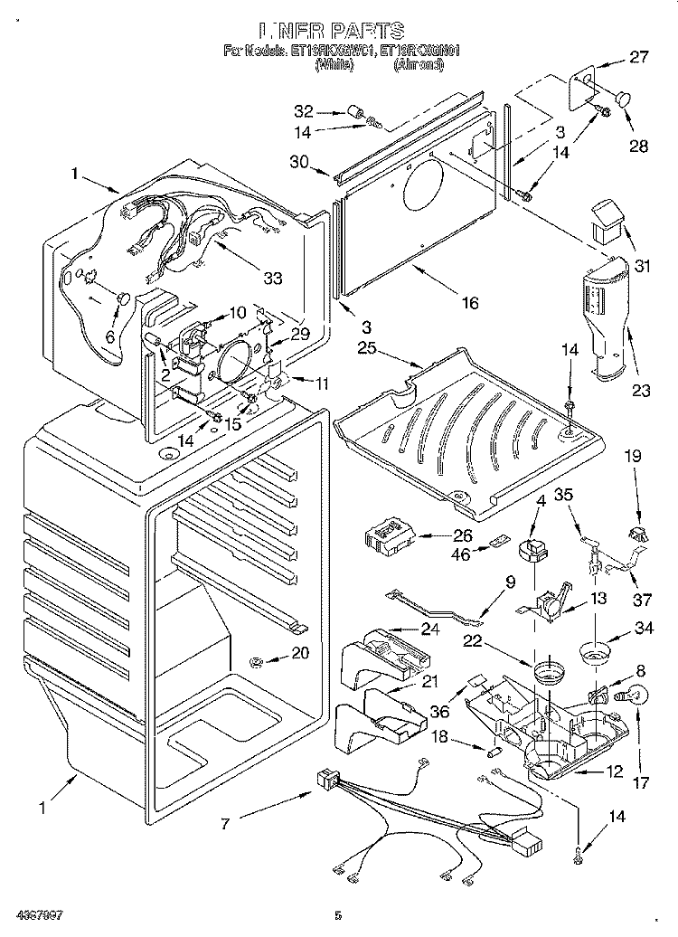 LINER Diagram and Parts List for ET19RKXGN01  Whirlpool Refrigerator