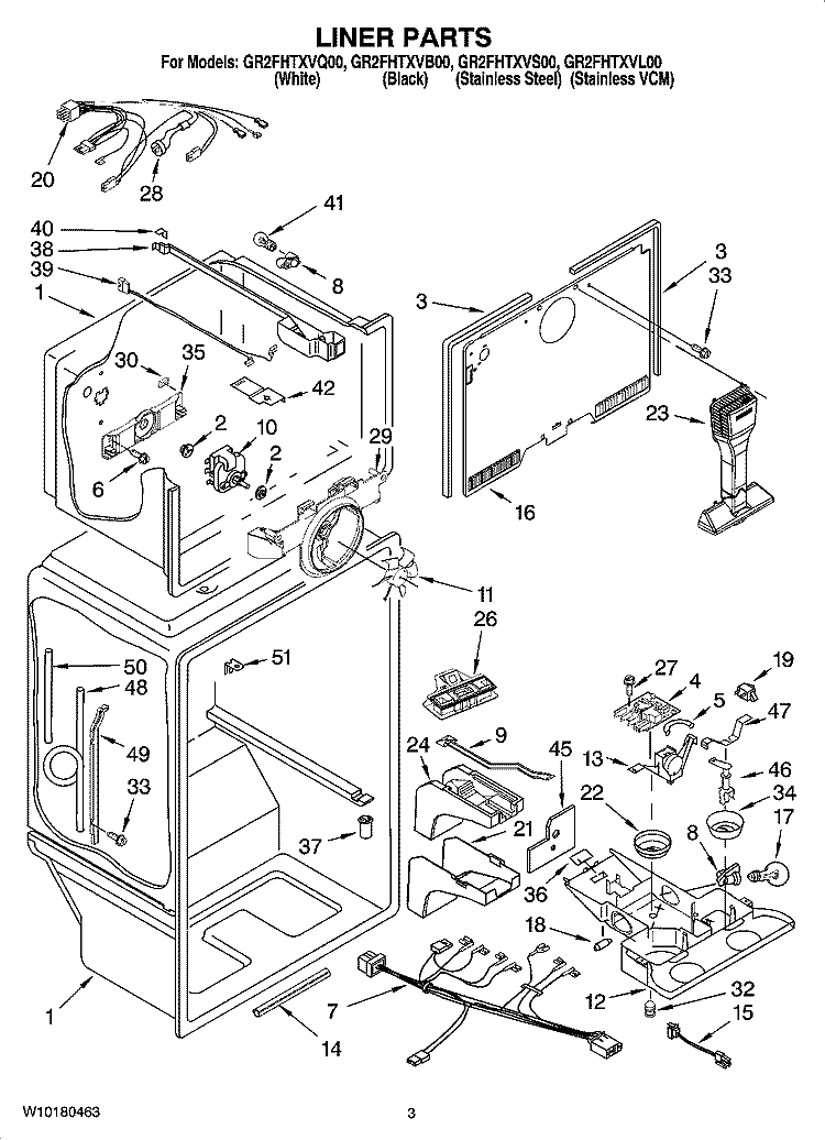LINER PARTS Diagram and Parts List for GR2FHTXVQ00  Whirlpool Refrigerator