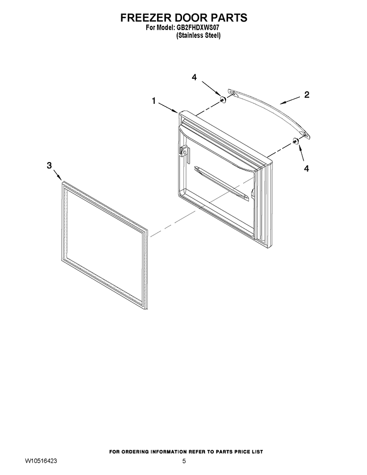 FREEZER DOOR PARTS Diagram and Parts List for GB2FHDXWS07  Whirlpool Refrigerator