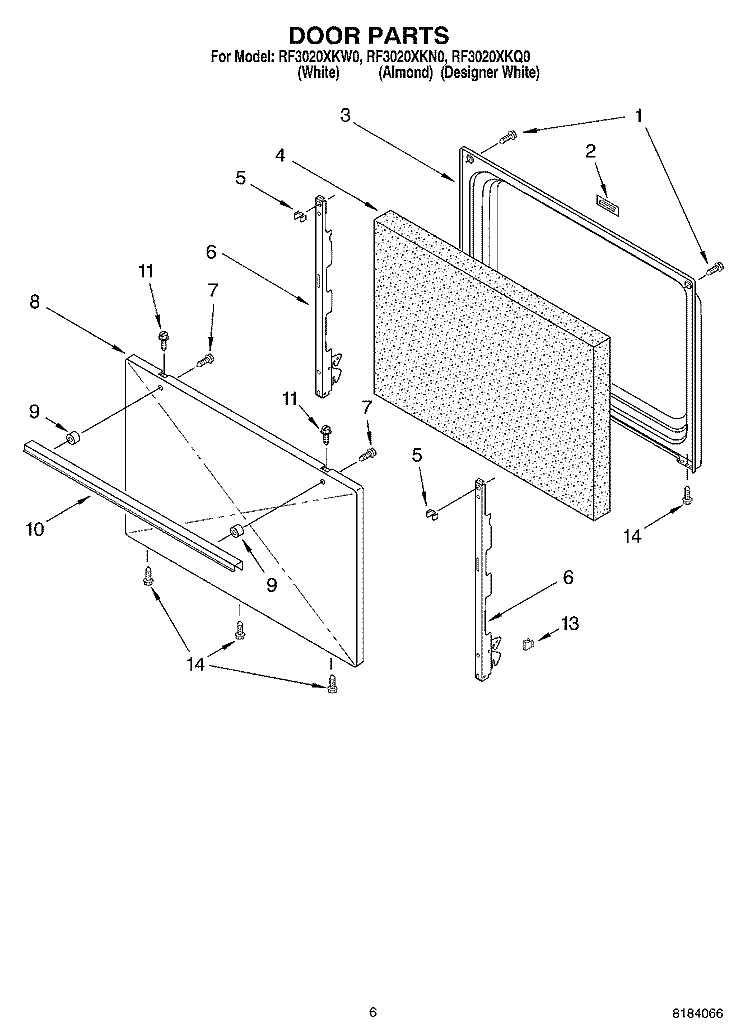 DOOR, OPTIONAL Diagram and Parts List for  Whirlpool Range