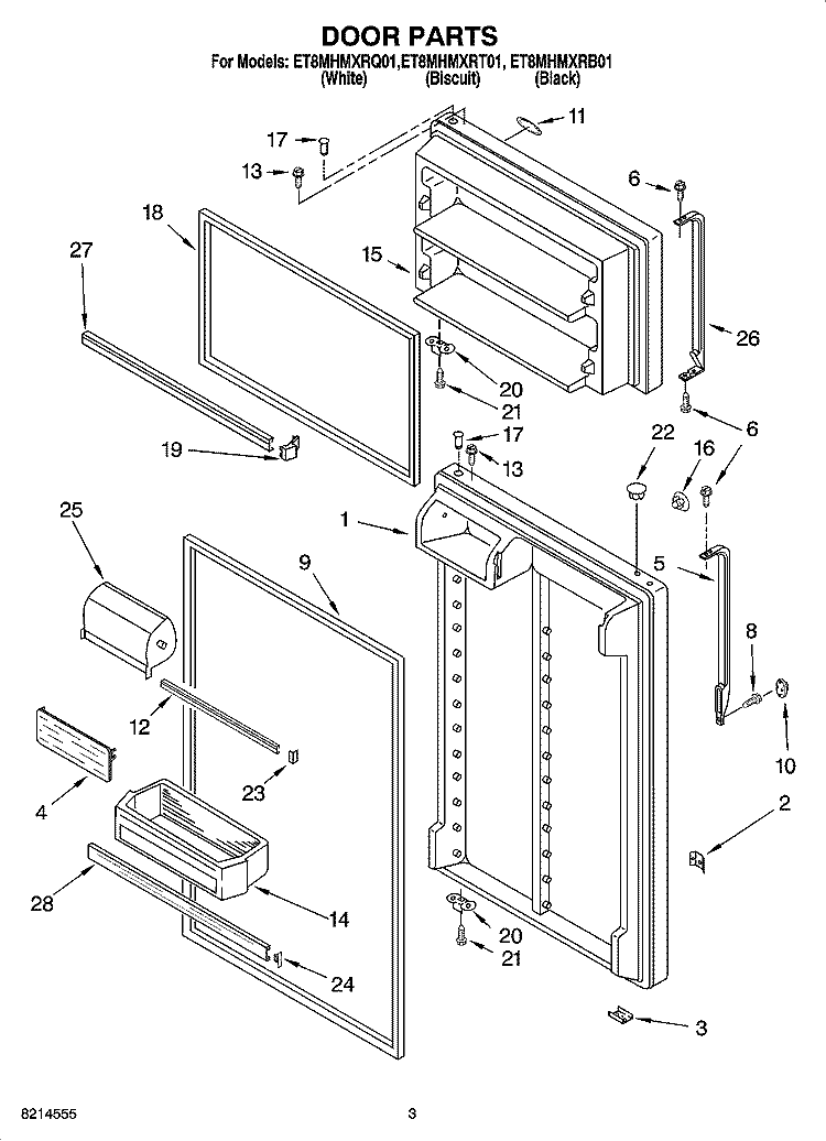 DOOR PARTS Diagram and Parts List for ET8MHMXRT01  Whirlpool Refrigerator