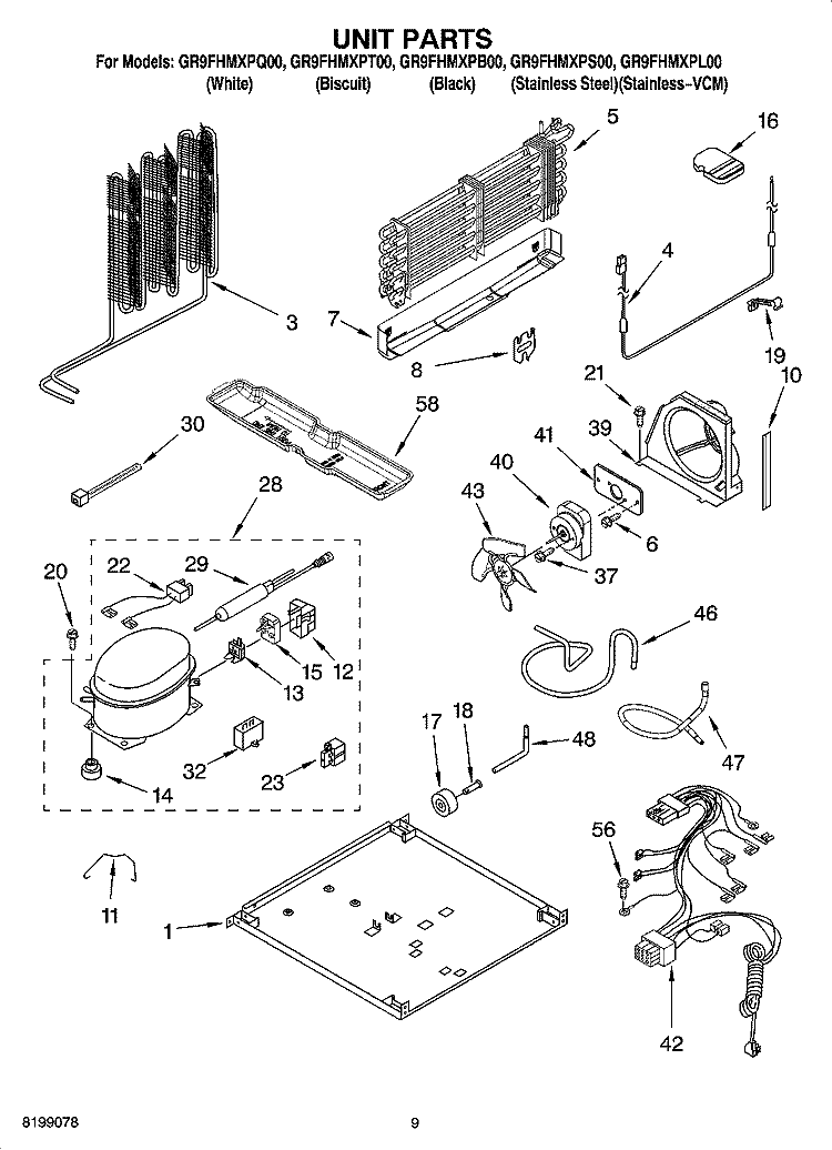 UNIT PARTS Diagram and Parts List for GR9FHMXPL00  Whirlpool Refrigerator