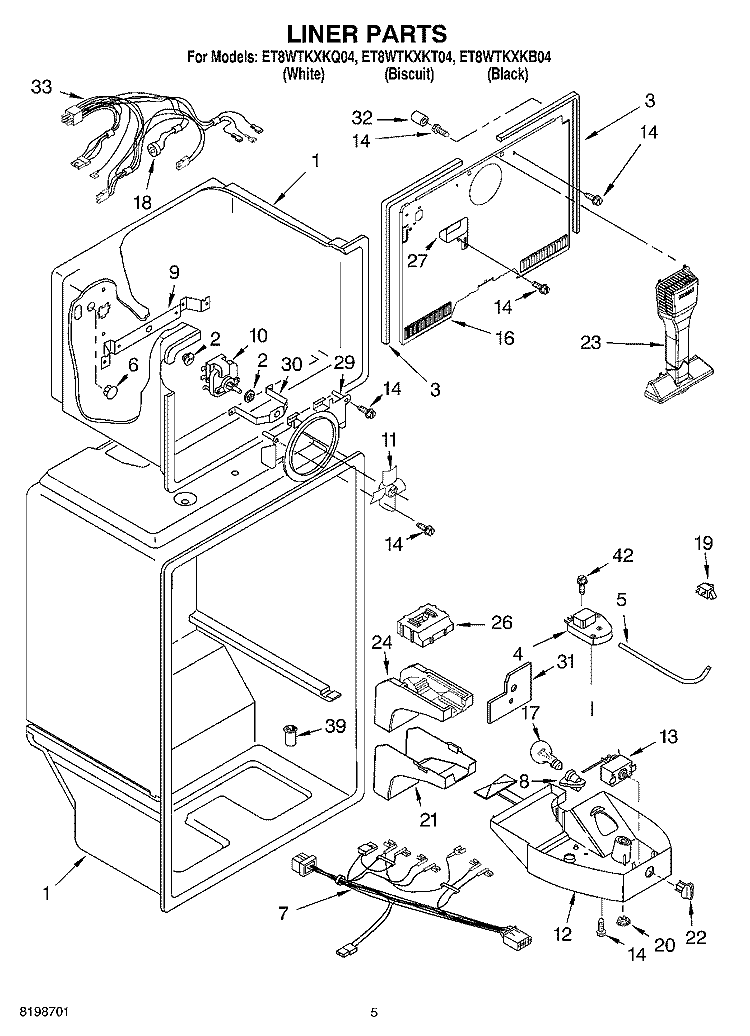 LINER PARTS Diagram and Parts List for ET8WTKXKT04  Whirlpool Refrigerator