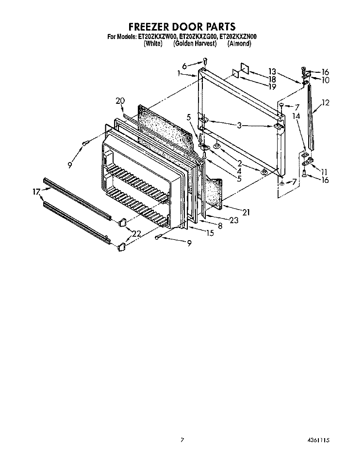 FREEZER DOOR Diagram and Parts List for ET20ZKXZN00  Whirlpool Refrigerator