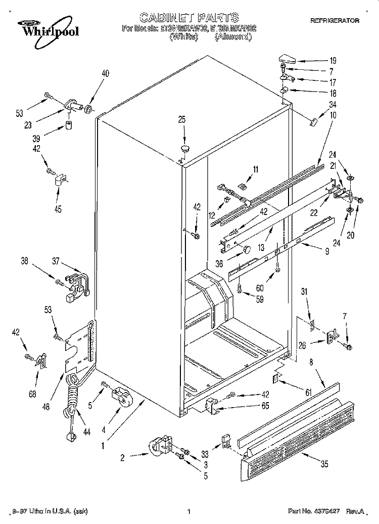 CABINET Diagram and Parts List for ET20NMXAN02  Whirlpool Refrigerator