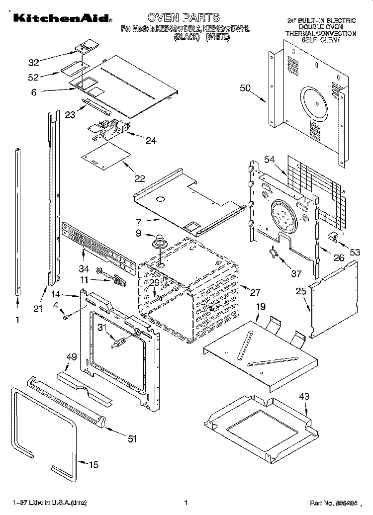 OVEN Diagram and Parts List for KEBS247DBL2  KitchenAid Wall Oven