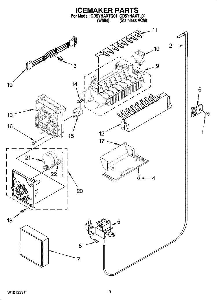 ICEMAKER PARTS, OPTIONAL PARTS (NOT INCLUDED) Diagram and Parts List for GD5YHAXTL01  Whirlpool Refrigerator
