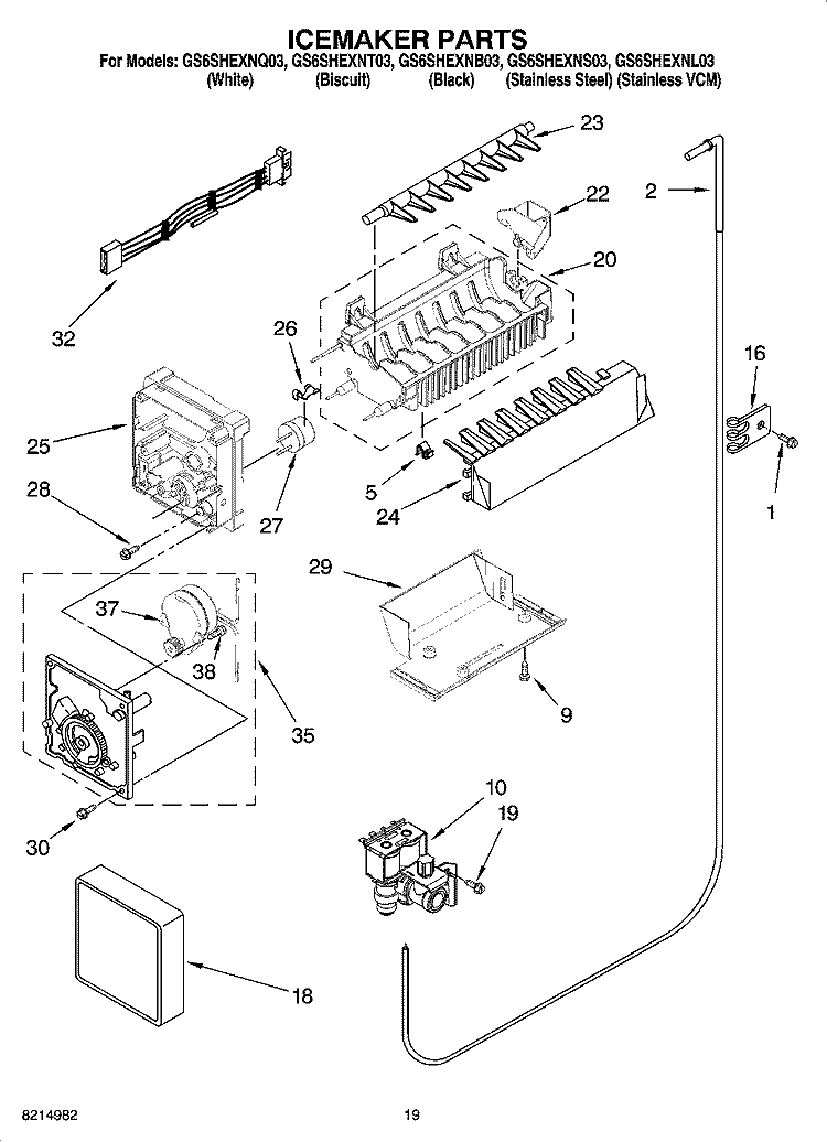 ICEMAKER PARTS, OPTIONAL PARTS (NOT INCLUDED) Diagram and Parts List for GS6SHEXNT03  Whirlpool Refrigerator