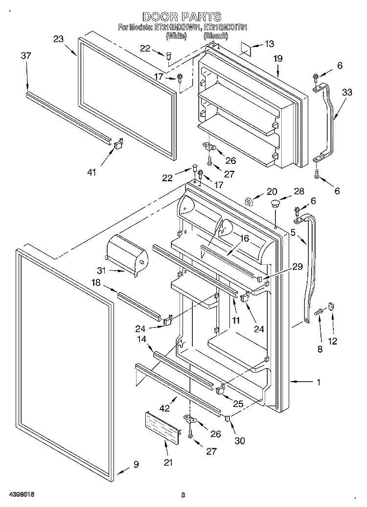 DOOR Diagram and Parts List for ET21GMXHW01  Whirlpool Refrigerator