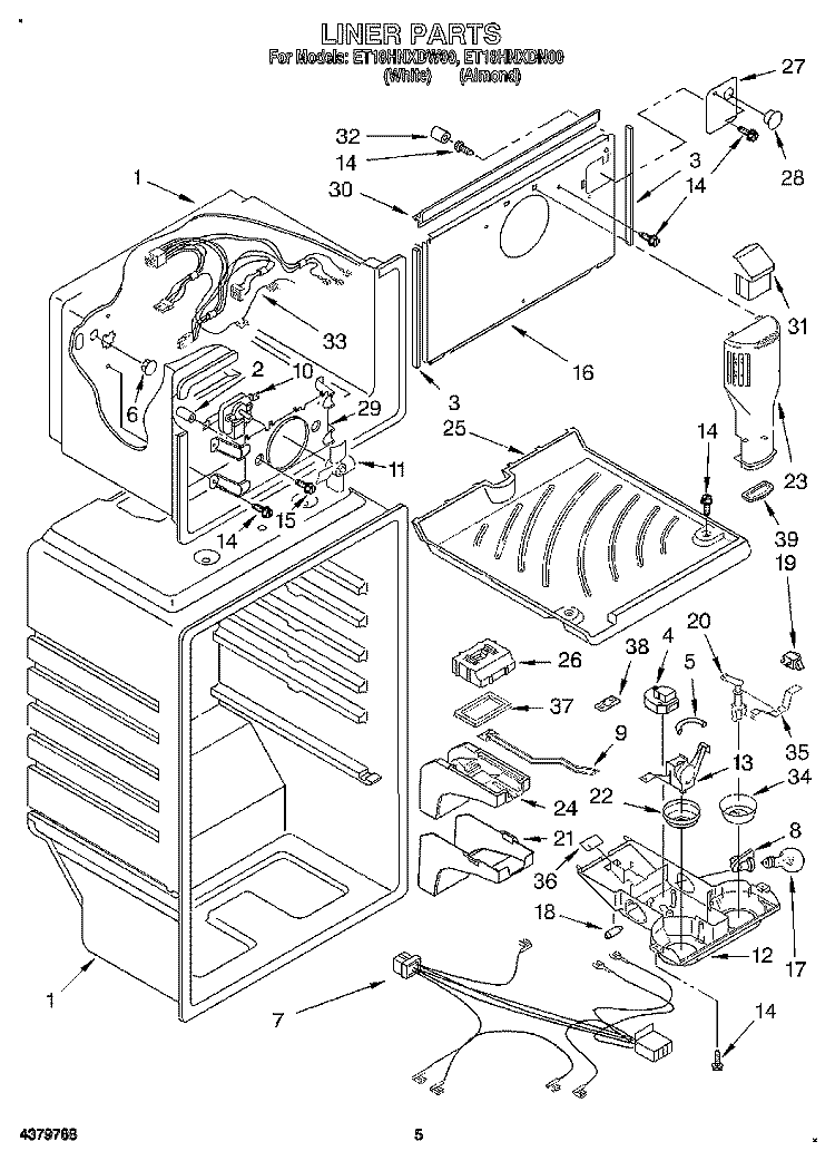 LINER Diagram and Parts List for ET18HNXDW00  Whirlpool Refrigerator