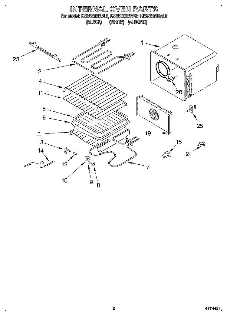 INTERNAL OVEN Diagram and Parts List for KEBS208BBL2  KitchenAid Wall Oven