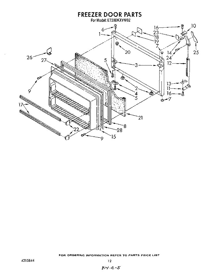 FREEZER DOOR Diagram and Parts List for ET20DKXVF02  Whirlpool Refrigerator