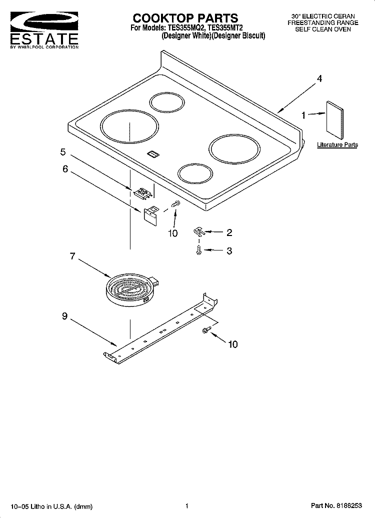 COOKTOP PARTS Diagram and Parts List for TES355MT2  Estate Range