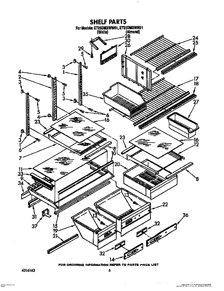 SHELF, OPTIONAL Diagram and Parts List for ET25DMXWW01  Whirlpool Refrigerator
