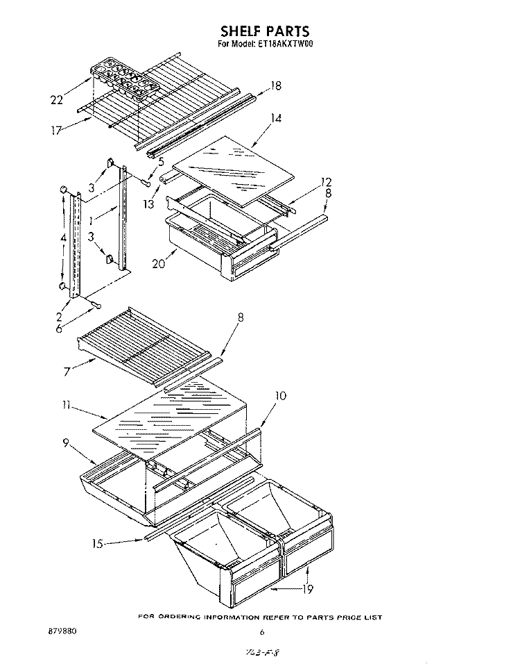 SHELF Diagram and Parts List for ET18AKXTM00  Whirlpool Refrigerator