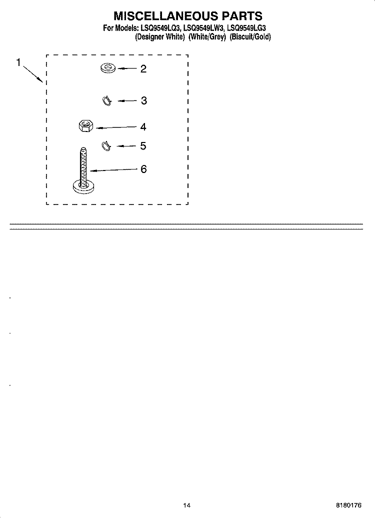 MISCELLANEOUS PARTS - OPTIONAL PARTS (NOT INCLUDED) Diagram and Parts List for  Whirlpool Washer