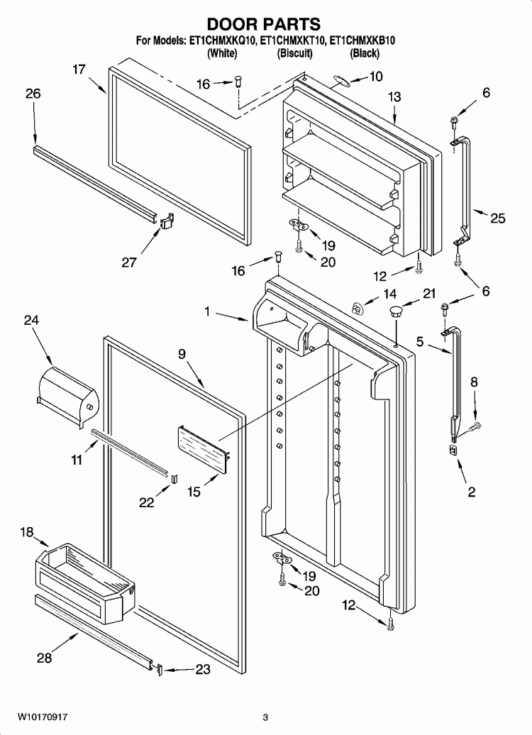 DOOR PARTS Diagram and Parts List for ET1CHMXKT10  Whirlpool Refrigerator