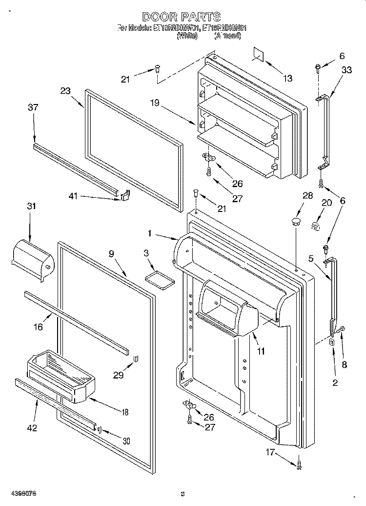 DOOR Diagram and Parts List for ET19RMXGW01  Whirlpool Refrigerator
