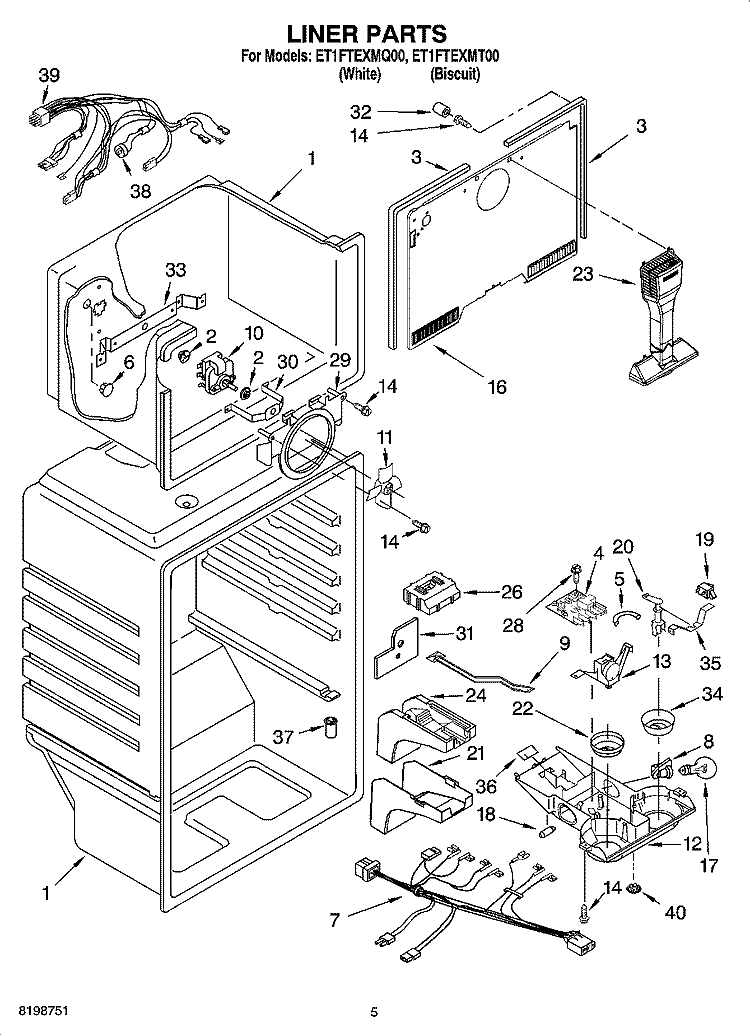 LINER PARTS Diagram and Parts List for ET1FTEXMT00  Whirlpool Refrigerator