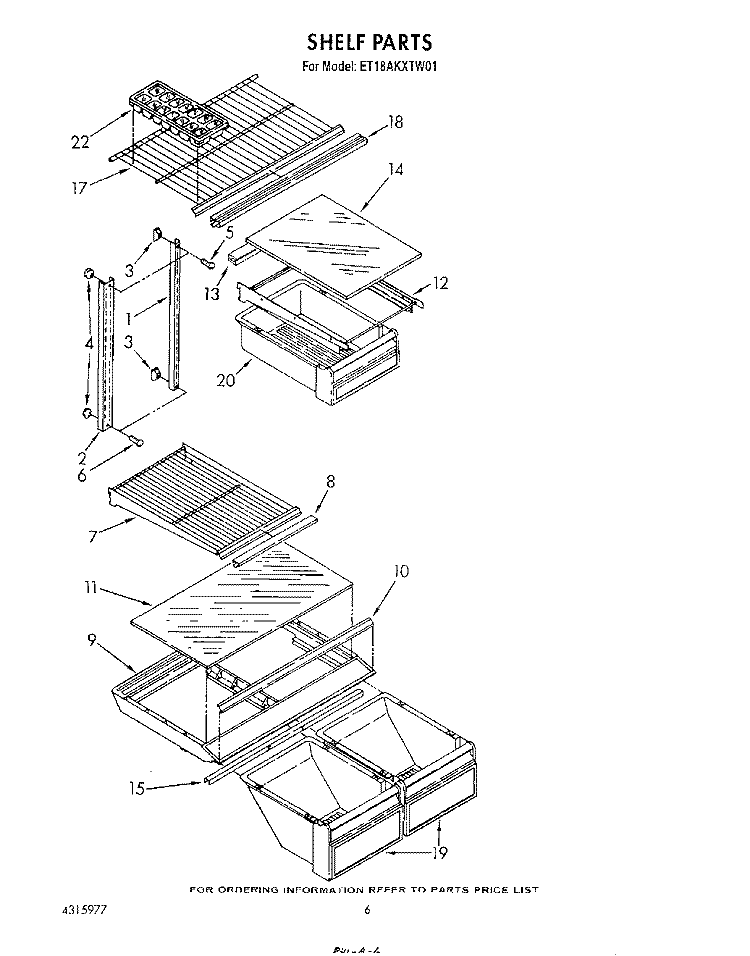 SHELF Diagram and Parts List for ET18AKXTF01  Whirlpool Refrigerator