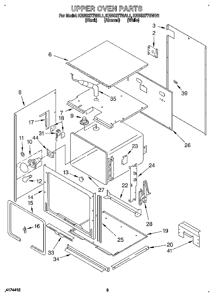 UPPER OVEN Diagram and Parts List for KEBS277BBL1  KitchenAid Wall Oven