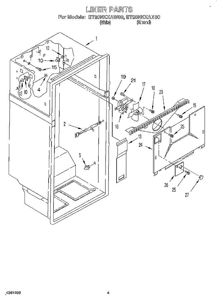 LINER Diagram and Parts List for ET20NKXAW00  Whirlpool Refrigerator