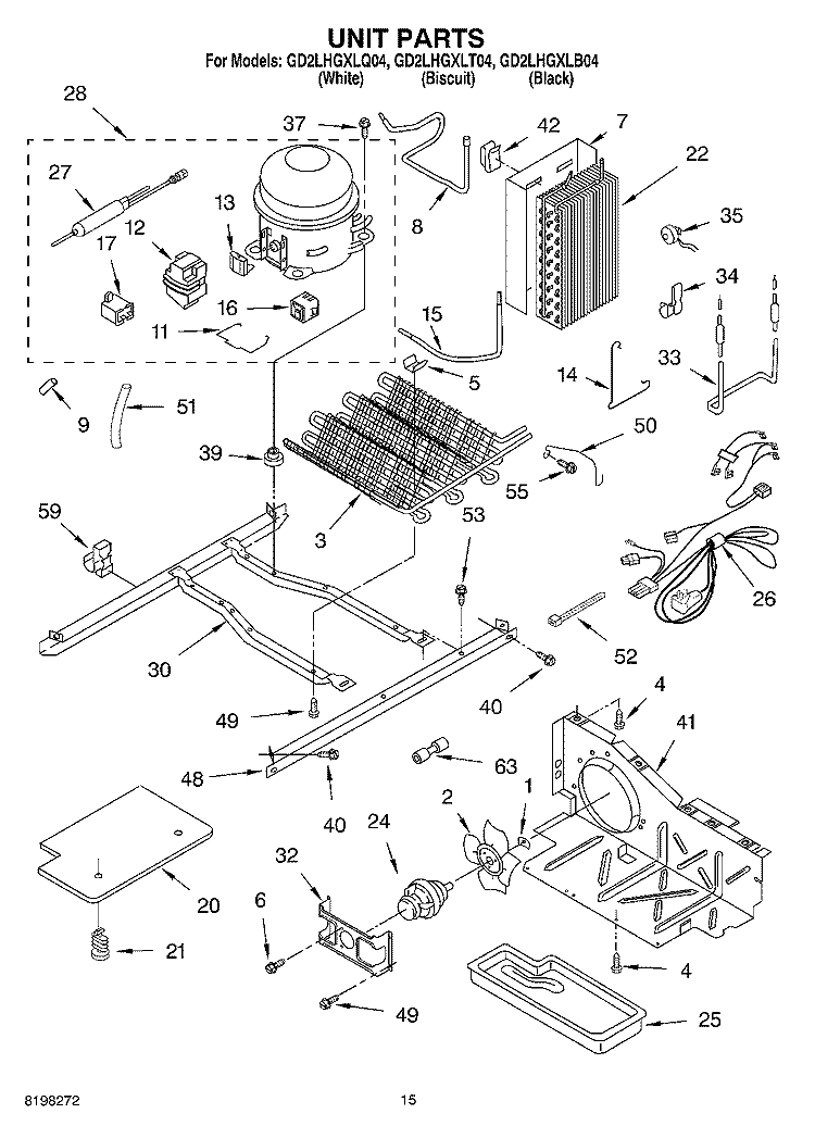 UNIT Diagram and Parts List for GD2LHGXLQ04  Whirlpool Refrigerator