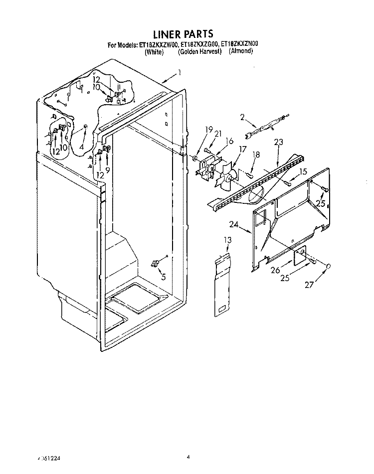 LINER Diagram and Parts List for ET18ZKXZN00  Whirlpool Refrigerator