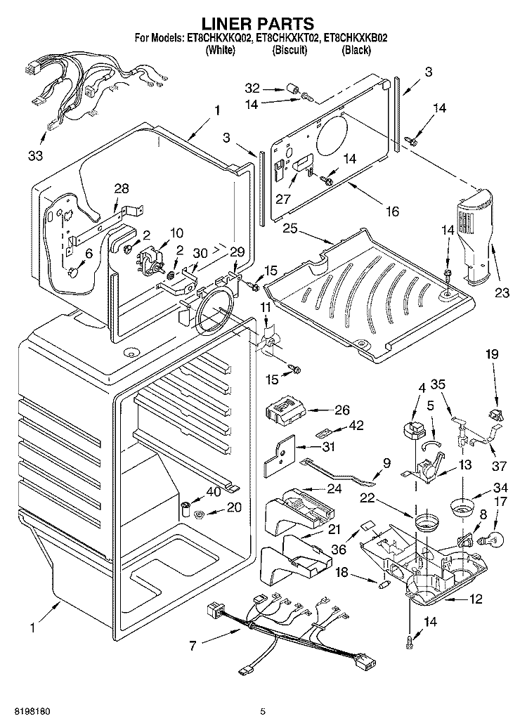 LINER Diagram and Parts List for ET8CHKXKQ02  Whirlpool Refrigerator