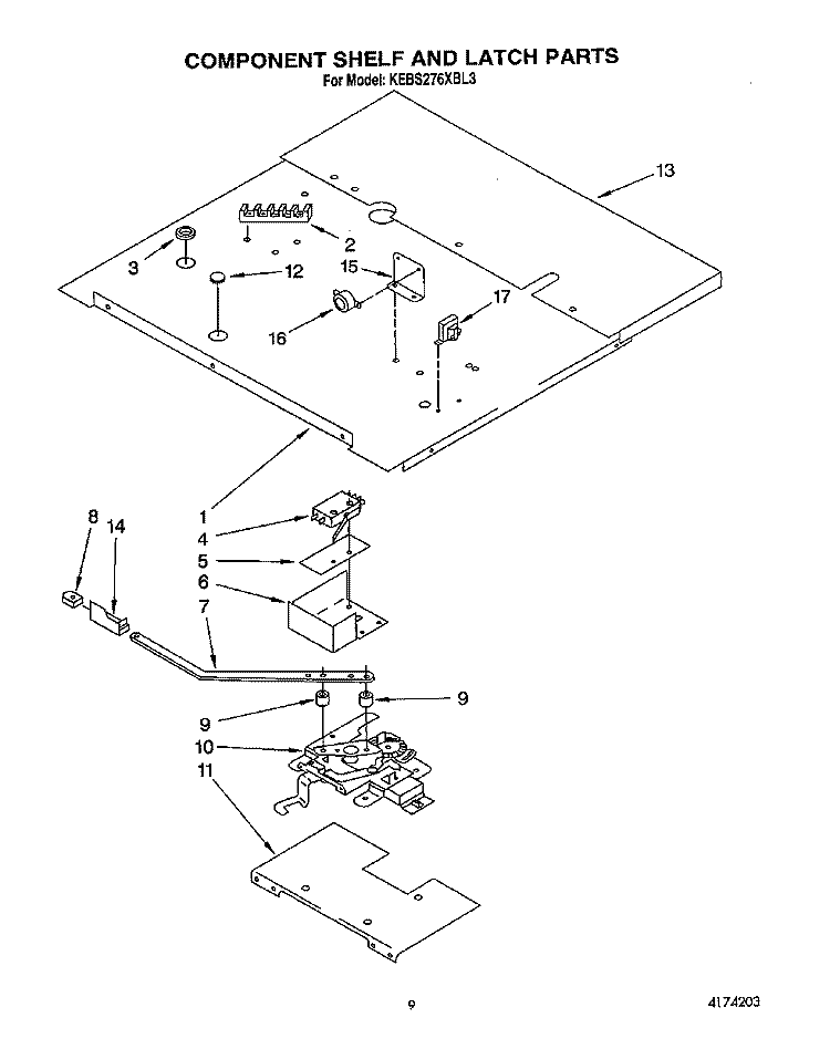 COMPONENT SHELF AND LATCH Diagram and Parts List for KEBS276XBL3  KitchenAid Wall Oven