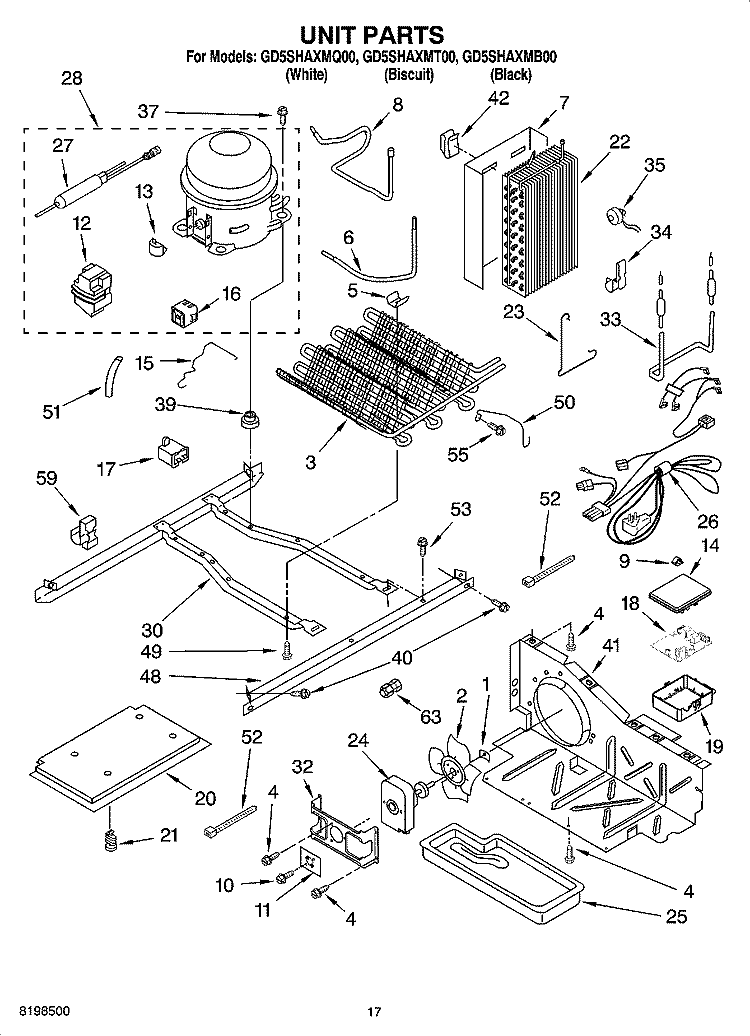 UNIT PARTS Diagram and Parts List for GD5SHAXMB00  Whirlpool Refrigerator