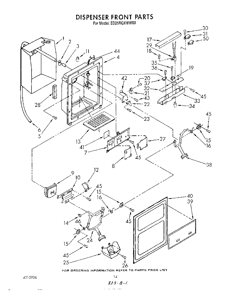 DISPENSER FRONT Diagram and Parts List for ED25RQXWW00  Whirlpool Refrigerator