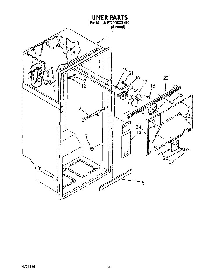 LINER Diagram and Parts List for ET20DKXXN10  Whirlpool Refrigerator