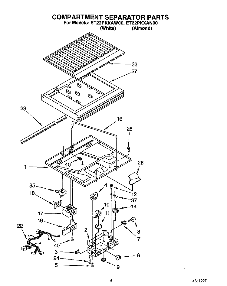 COMPARTMENT SEPARATOR Diagram and Parts List for ET22PKXAW00  Whirlpool Refrigerator