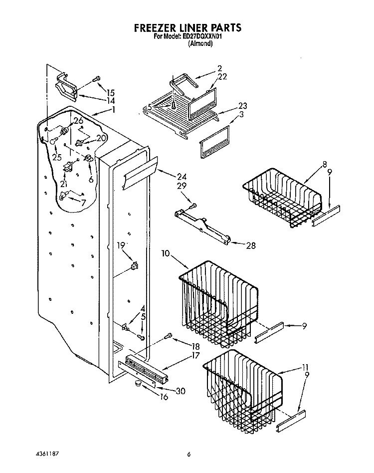FREEZER LINER Diagram and Parts List for ED27DQXXN01  Whirlpool Refrigerator